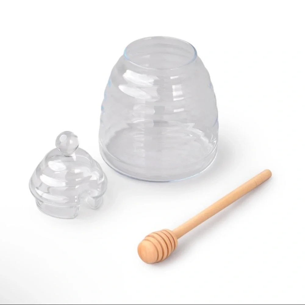 New Target Bullseye Playground Clear Glass Honey Pot with Wooden Honey Dipper